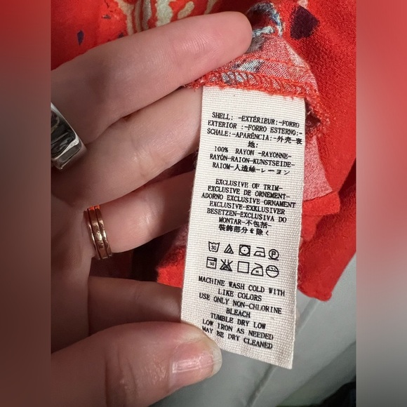 Free People Red Field Of Butterflies Long Sleeve Collared Tunic Small - Picture 9 of 10